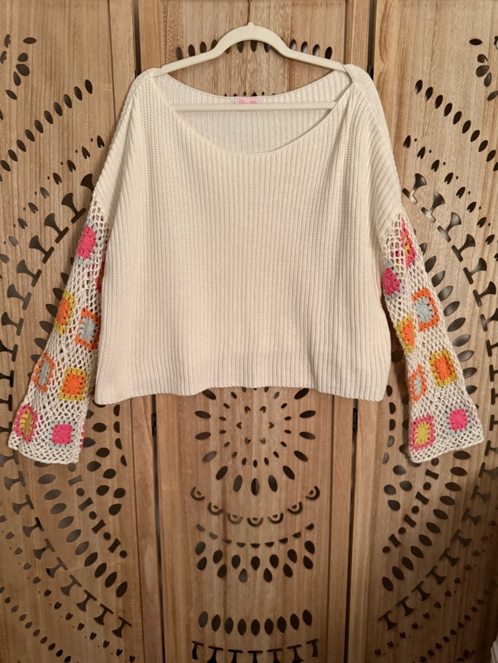 Pink Lily Granny Square Cotton Blend Sweater